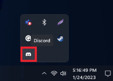 Vai alla barra delle applicazioni di Windows e fai clic con il pulsante destro del mouse sull'icona Discord