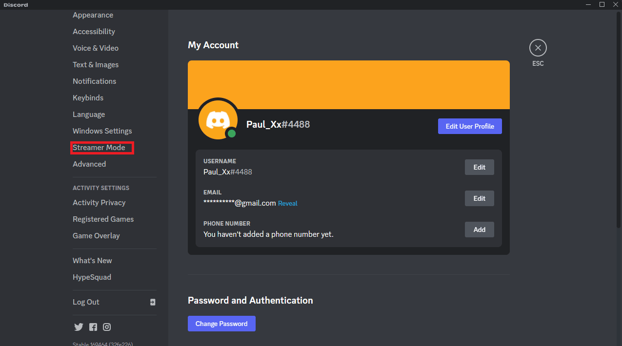 selezionare l'opzione Modalità streamer. Risolto il problema con la ricerca di Discord che non funzionava su PC