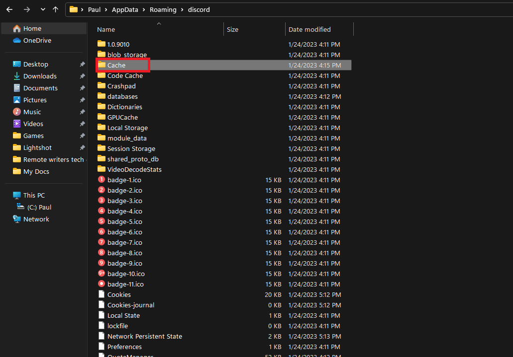 trova la cartella Cache ed elimina. Risolto il problema con la ricerca di Discord che non funzionava su PC