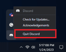 Fai clic sull'opzione Esci da Discord