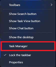 Fare clic con il tasto destro sulla barra delle applicazioni di Windows e fare clic su Task Manager