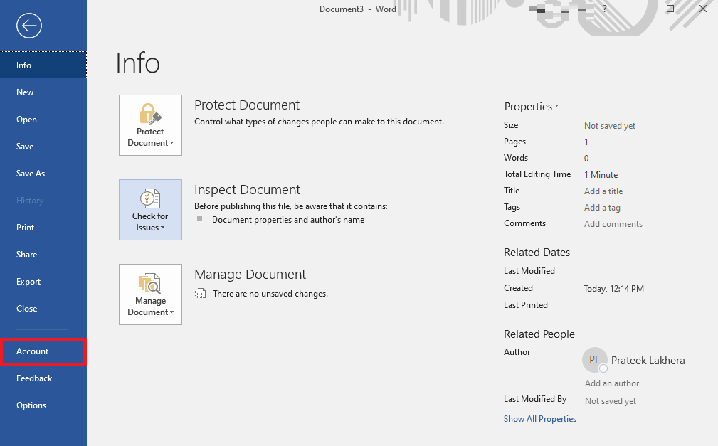 clicca su Conto. 12 modi per correggere contenuti illeggibili in Microsoft Word