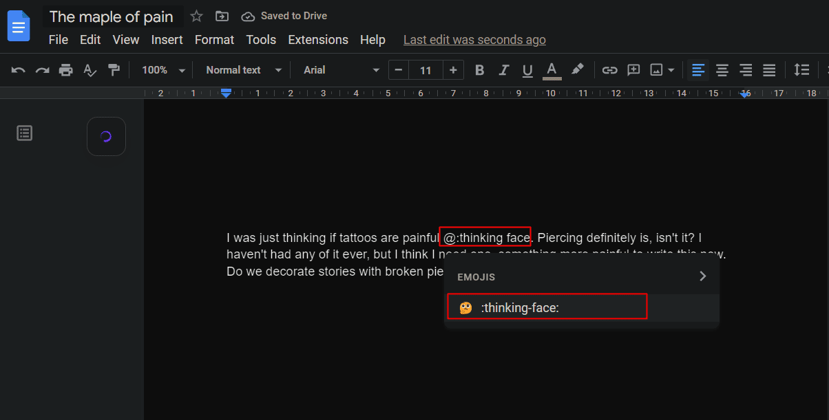 per aggiungere un'emoji al documento