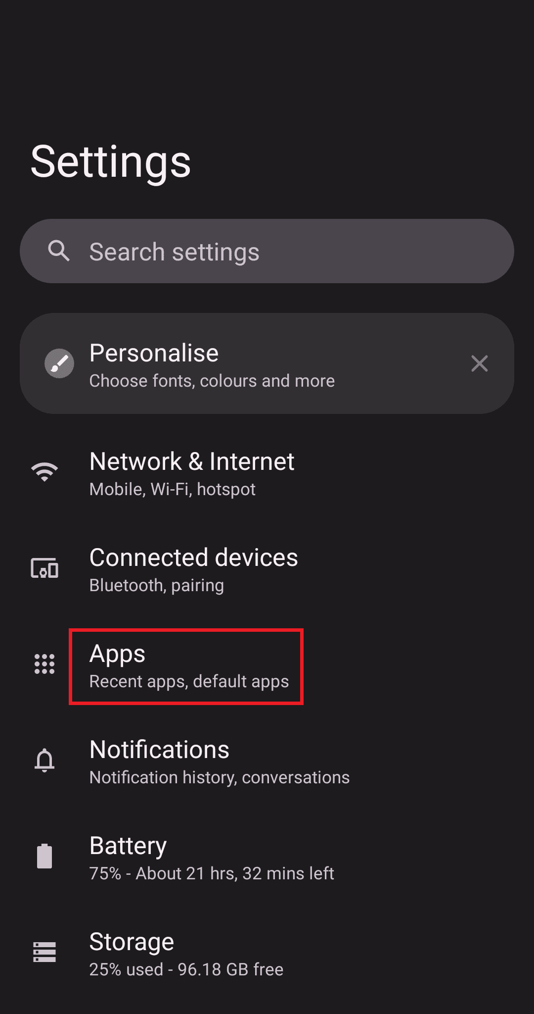 vai alle impostazioni e tocca le app