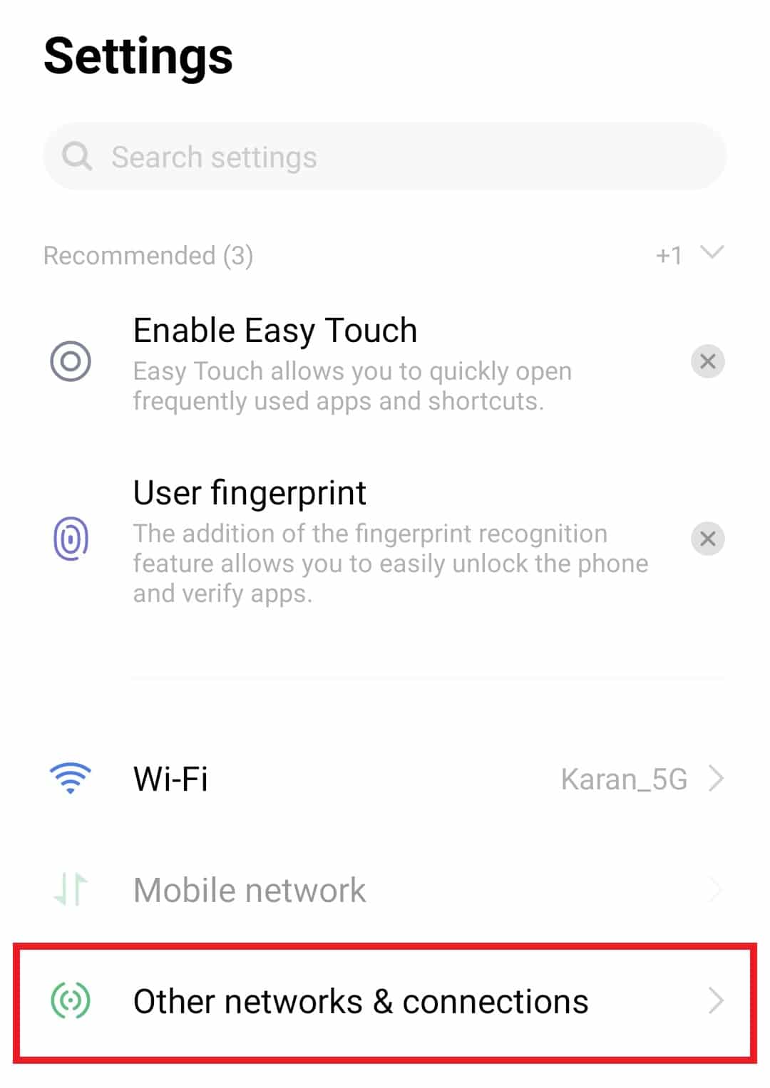 Seleziona Altre reti e connessioni. Correggi nessun suono su Spotify su Android
