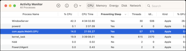 Ordina per app che impediscono il sonno in Activity Monitor