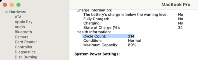 Controlla il conteggio dei cicli della batteria in macOS