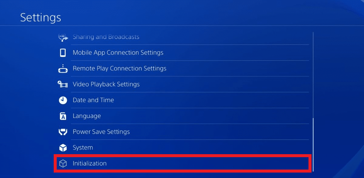 selezionare l'opzione Inizializzazione dal menu