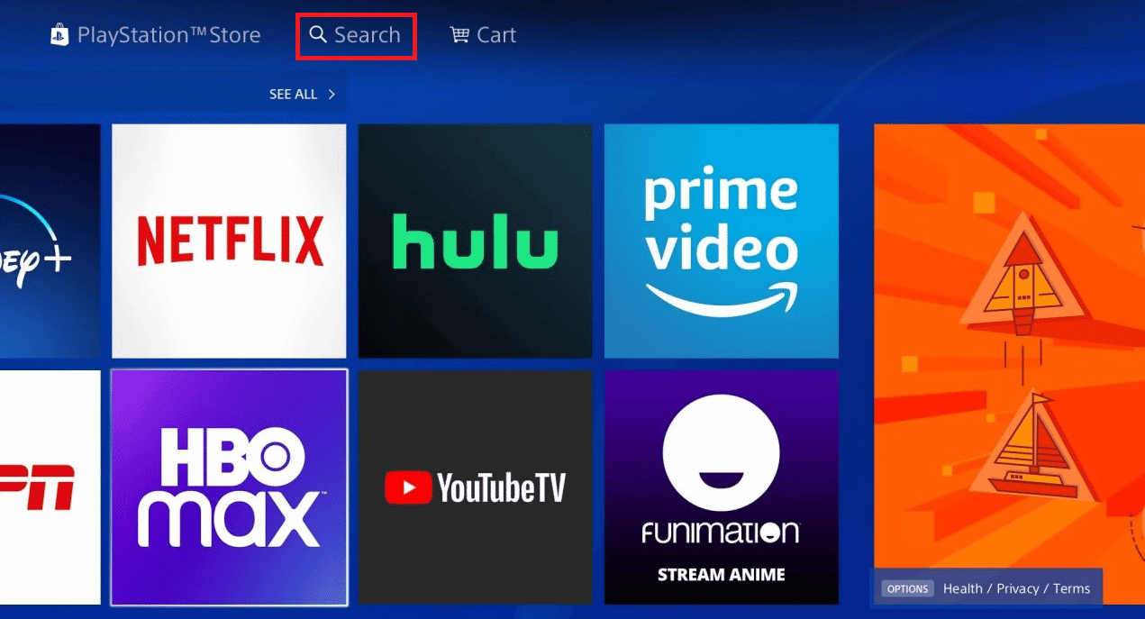 vai al PlayStation Store e seleziona l'opzione Cerca dall'alto
