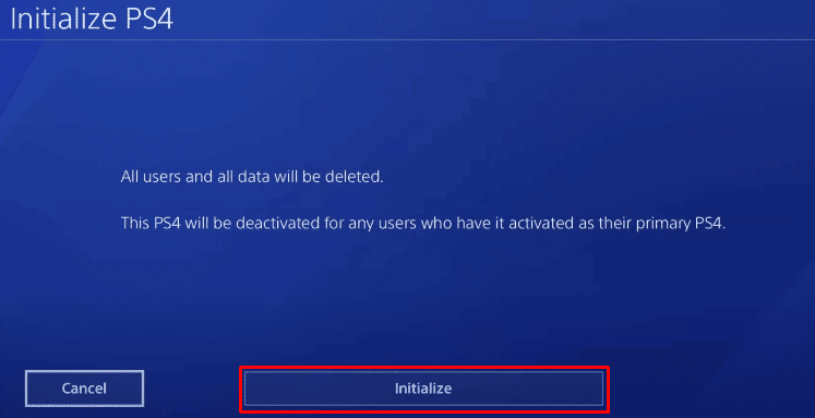 fare clic sull'opzione Inizializza. Correggi il codice di errore PS4 WS 37431 8