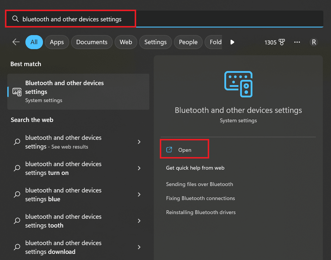Öffnen Sie die Einstellungen für Bluetooth und andere Geräte
