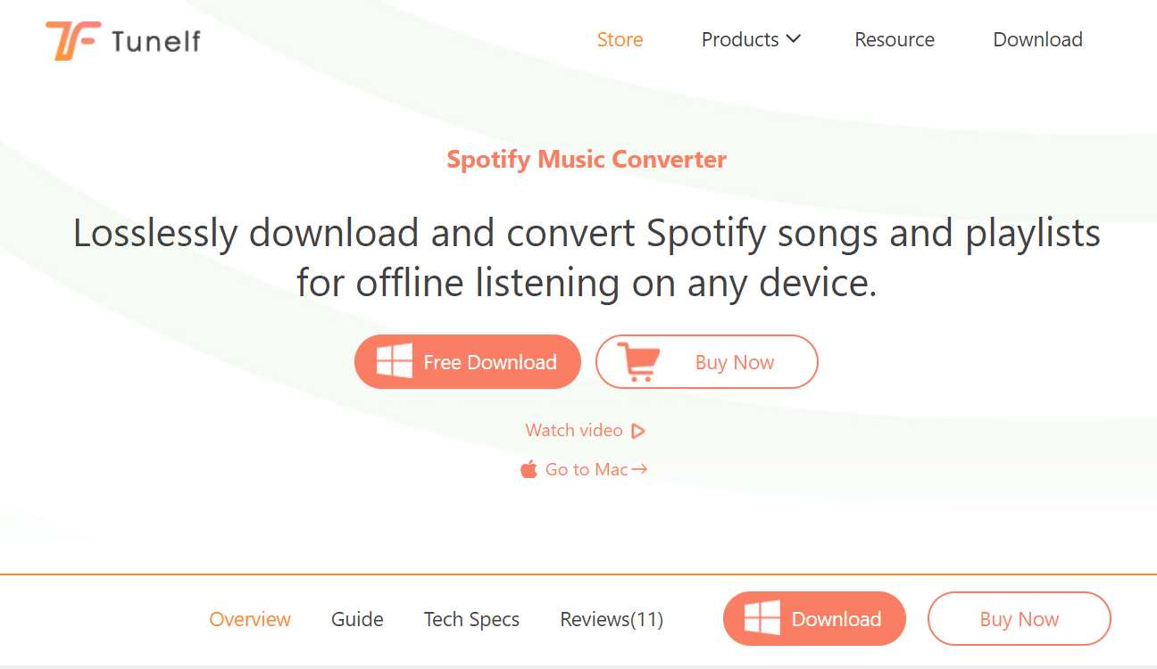 tunelf spotify 음악 변환기 웹페이지