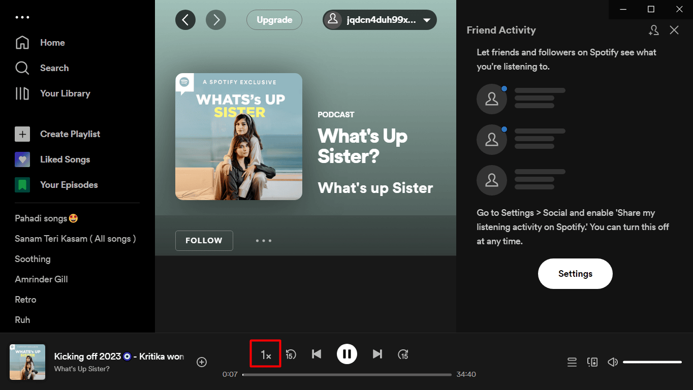 Spotify에서 속도 변경 아이콘을 클릭합니다.