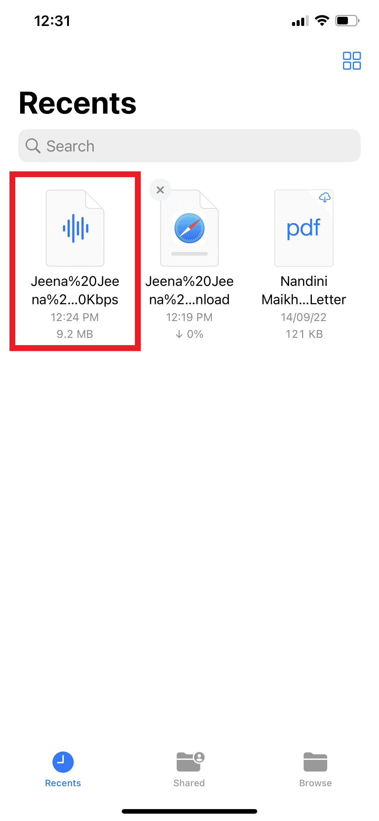 파일 관리자를 열고 mp3 노래를 길게 누릅니다.