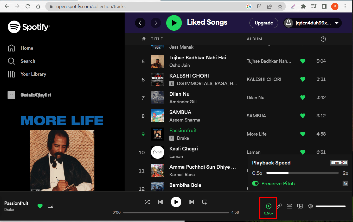 Spotify에서 재생 속도 아이콘을 클릭합니다.