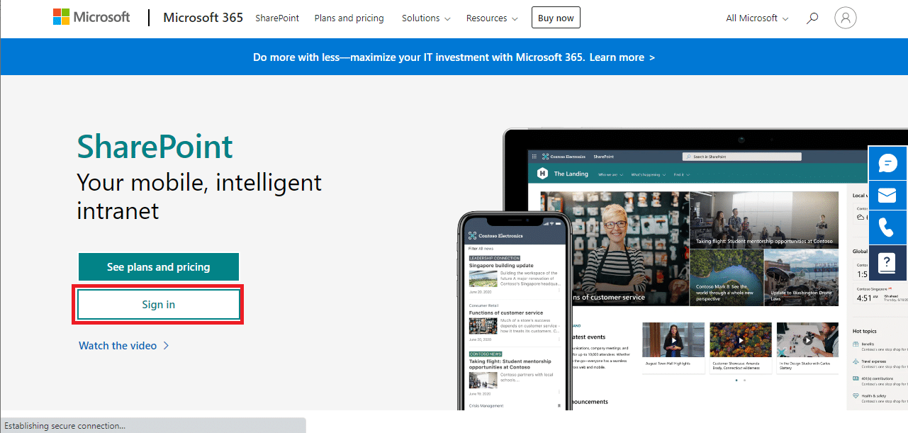 Deschideți browserul web și vizitați SharePoint și conectați-vă cu acreditările corecte