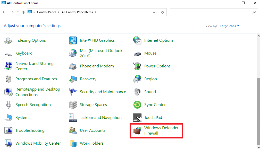 Windows Defender Güvenlik Duvarı'nı bulun ve tıklayın