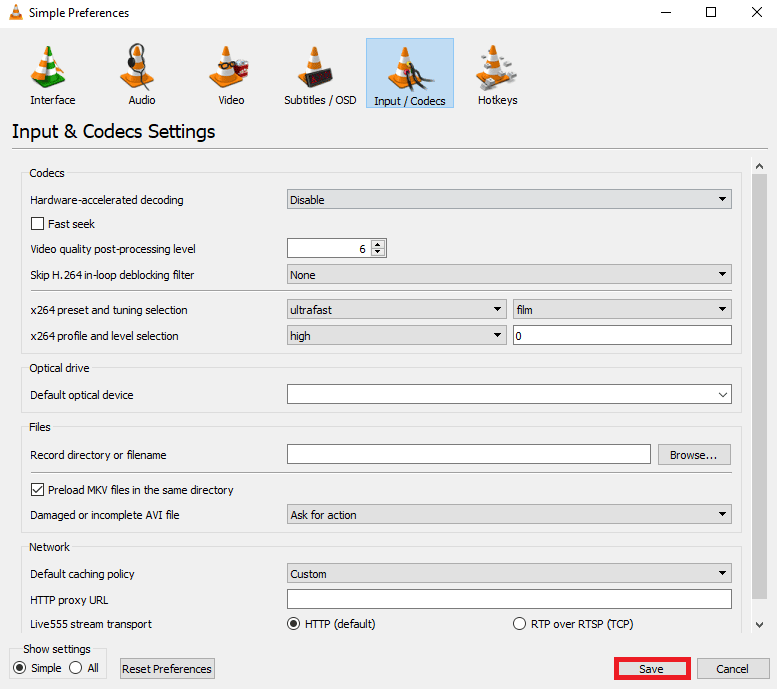 คลิกบันทึก วิธีแก้ไข Video Lag ใน VLC Media Player บน Windows