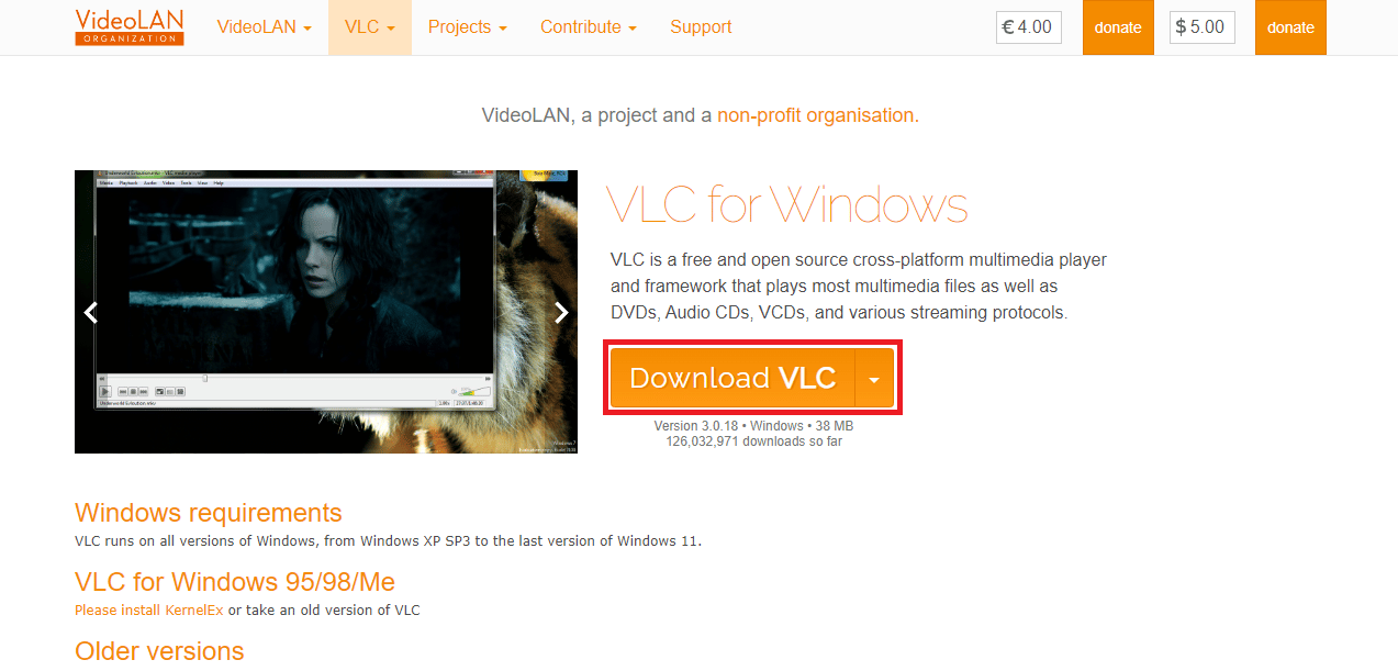 คลิกที่ ดาวน์โหลด VLC เพื่อดาวน์โหลดการตั้งค่าโปรแกรม วิธีแก้ไข Video Lag ใน VLC Media Player บน Windows