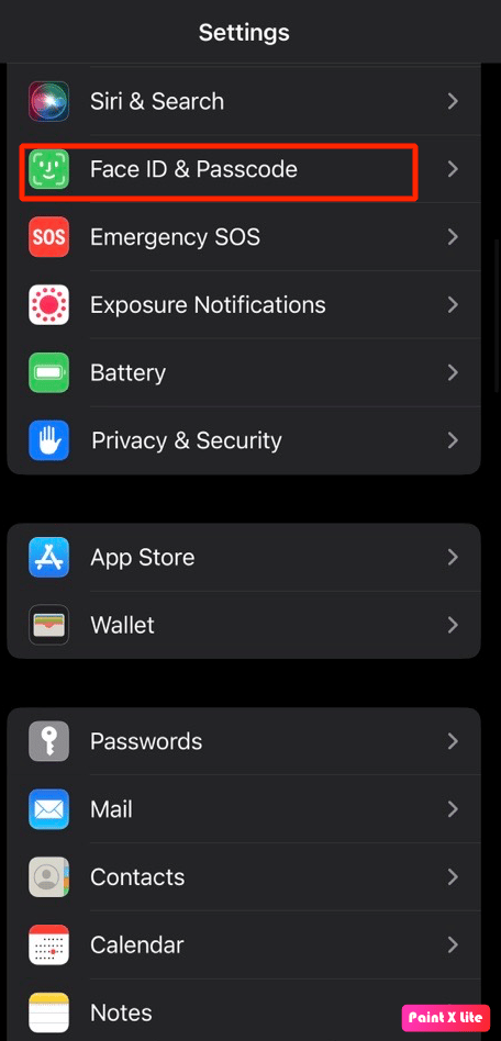 toque la opción de identificación de rostro y código de acceso | Cómo solucionar el problema de Face ID que no funciona en iPhone