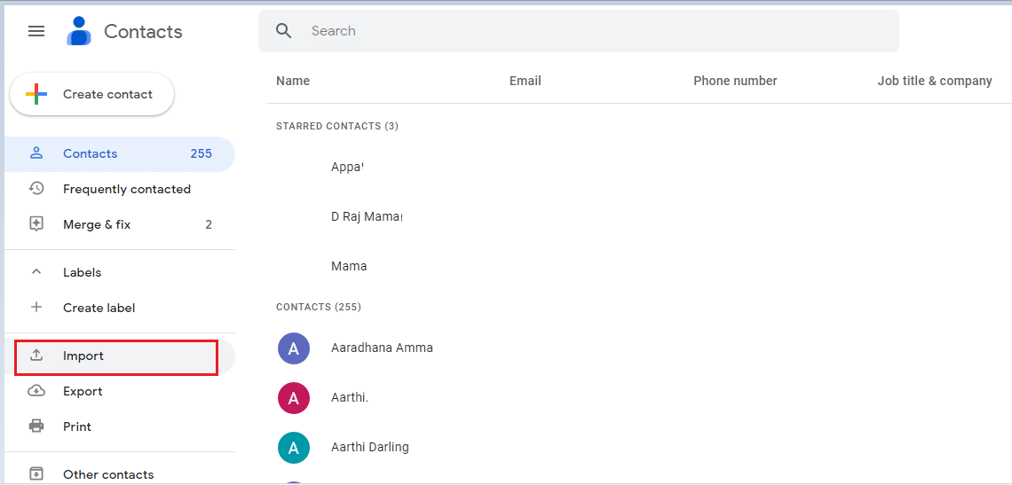 Gehen Sie zum linken Menü und drücken Sie die Option Importieren. So exportieren Sie E-Mail-Adressen aus Google Mail