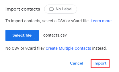 klicken Sie auf Importieren. So exportieren Sie E-Mail-Adressen aus Google Mail