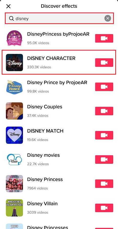 Atingeți filtrul Disney dorit din rezultatele căutării | Cum să obțineți filtrul Disney Pixar pe Instagram