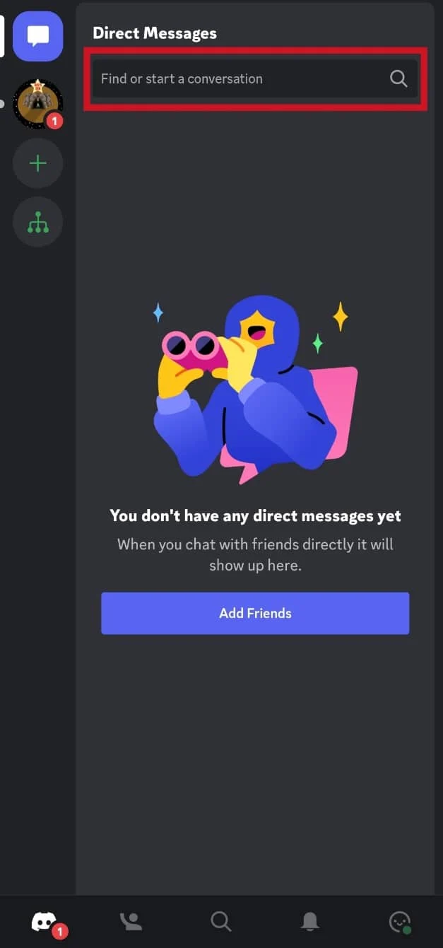 Toque el cuadro de texto Buscar o iniciar una conversación