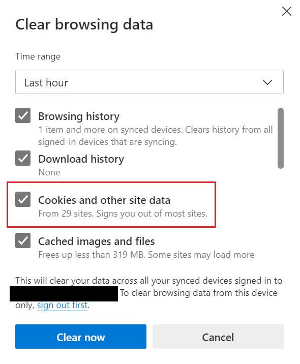 クッキーおよびその他のサイト データ | Microsoft Edge でキャッシュと Cookie をクリアする方法