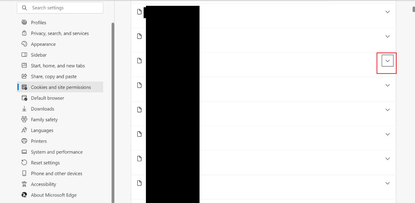 ドロップダウン矢印 | Microsoft Edge でキャッシュと Cookie をクリアする方法