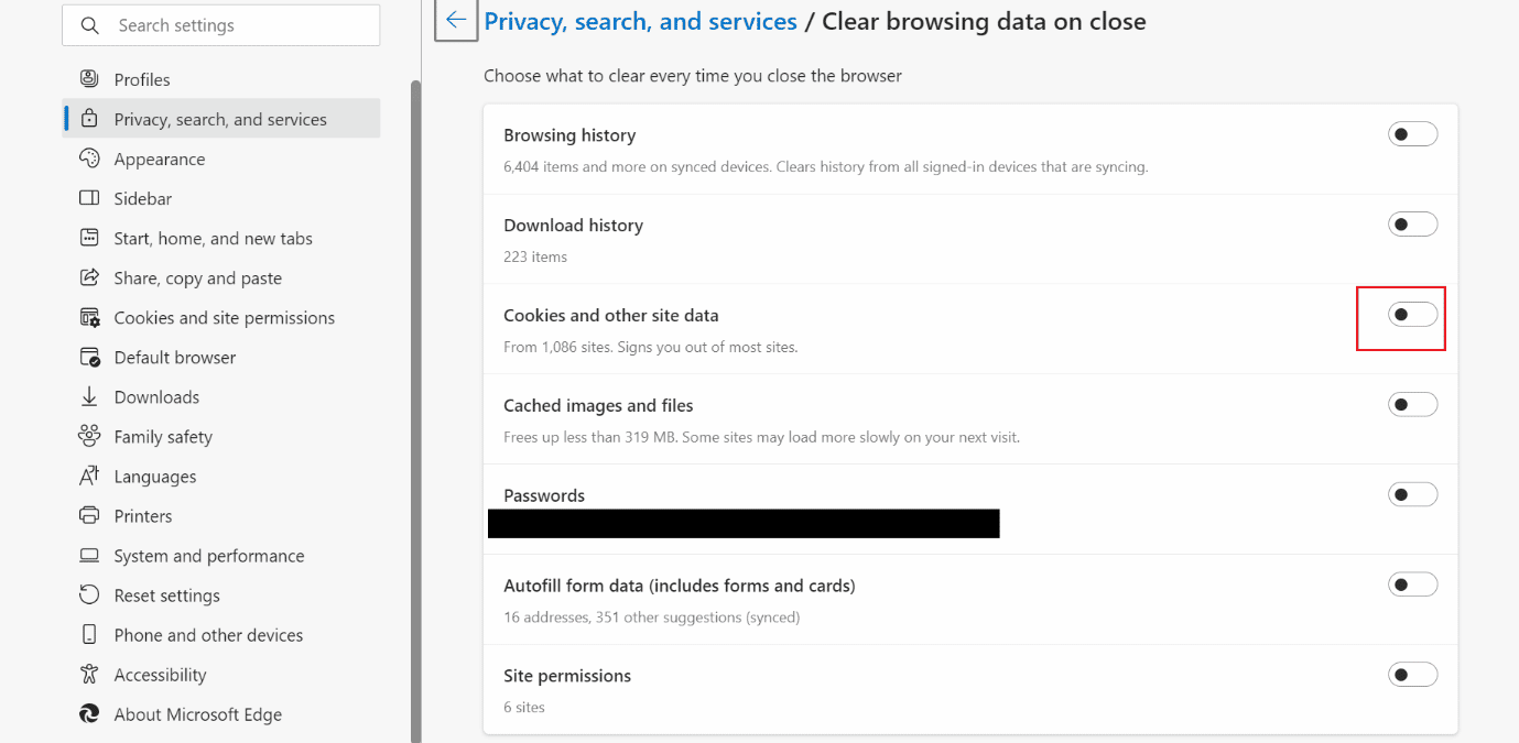 Cookie と他のサイトのデータ エッジ | Microsoft Edge でキャッシュと Cookie をクリアする方法