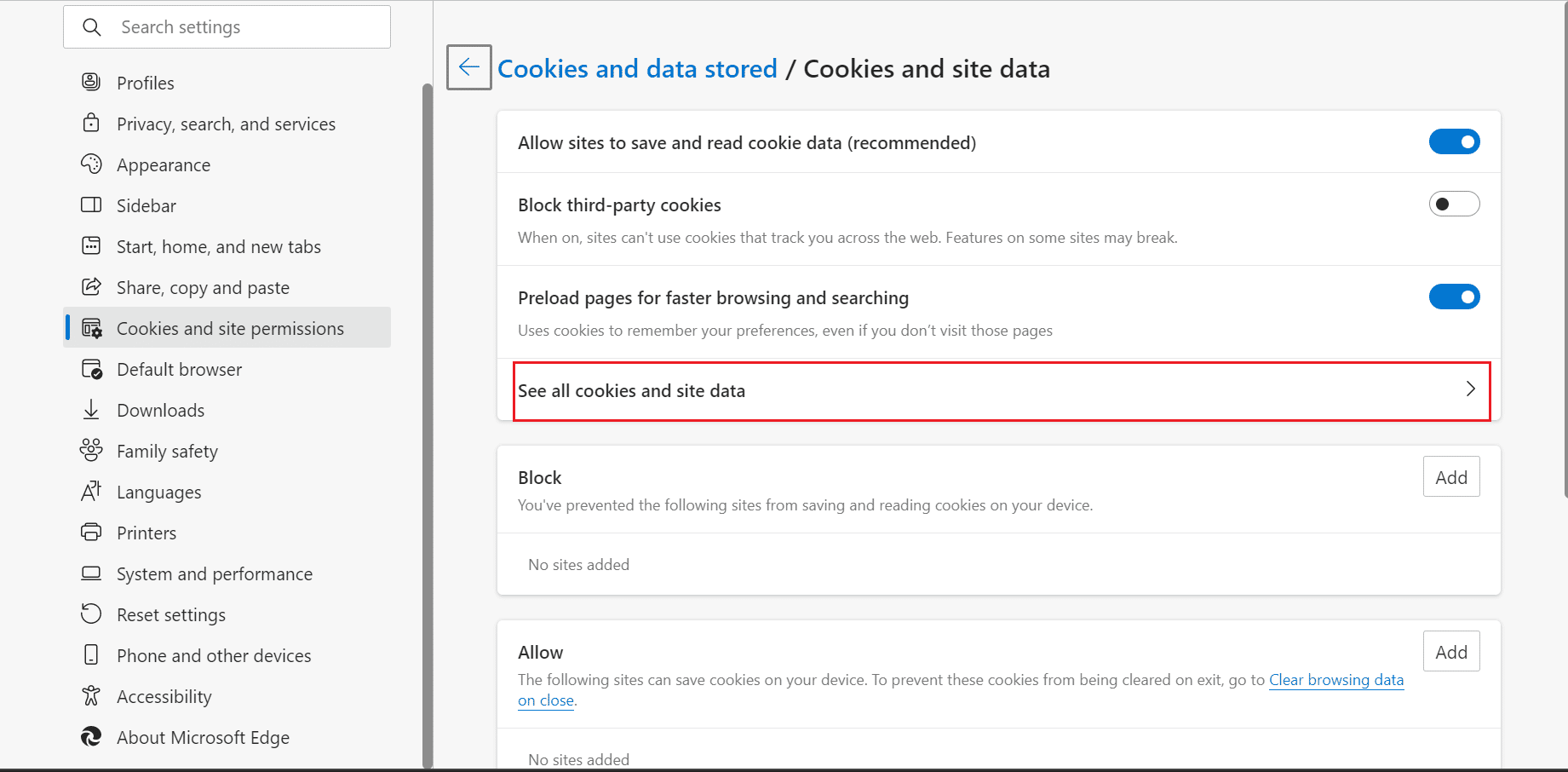 すべての Cookie とサイト データを表示する