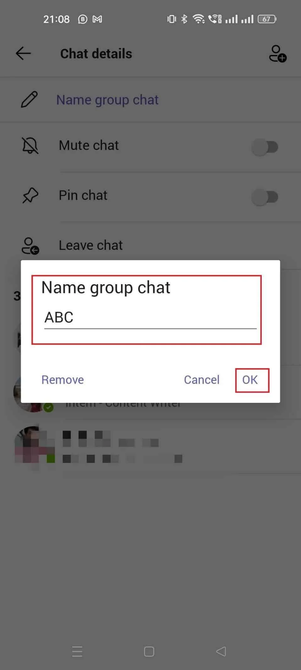 Tippen Sie auf den Namen des Gruppenchats