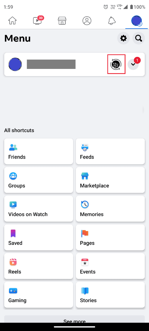 通過點擊您的 Facebook 頁面圖標切換到您的 Facebook 頁面