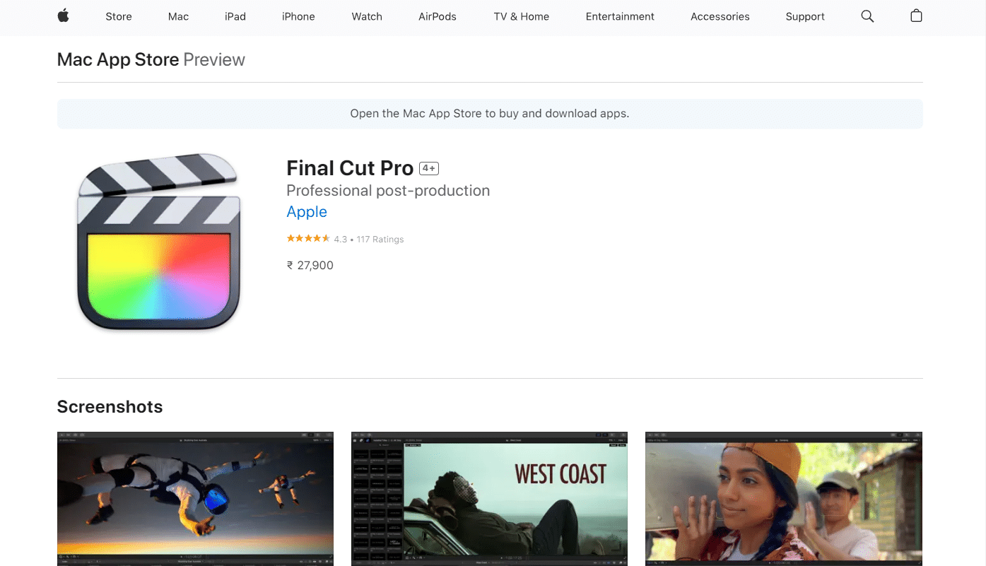 سعر متجر تطبيقات Cut Pro X في الهند