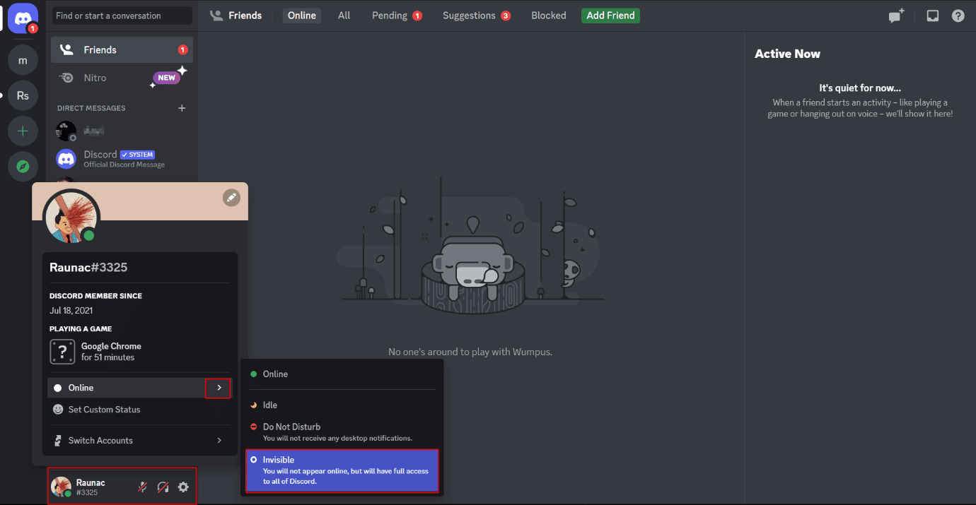 Status padrão disponíveis no Discord