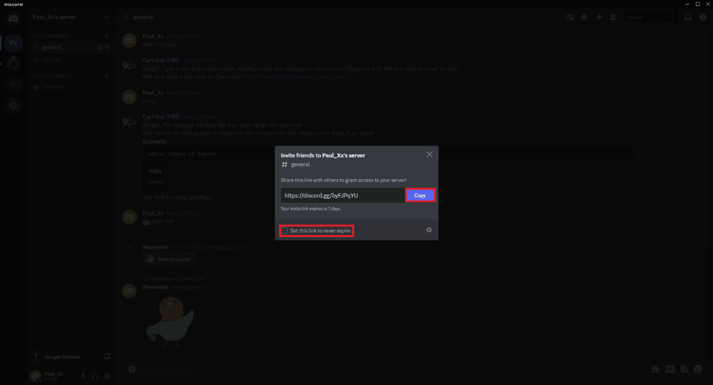 klicken Sie auf die Schaltfläche Kopieren. So entfernen Sie jemanden aus der Discord-Gruppe