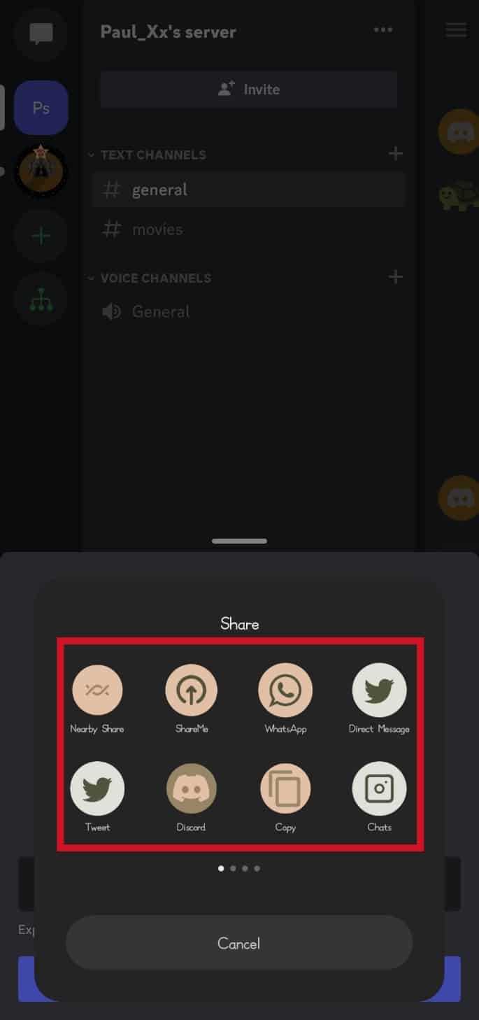 Wählen und teilen Sie über eine der Apps, aus der die hinzuzufügende Person stammt