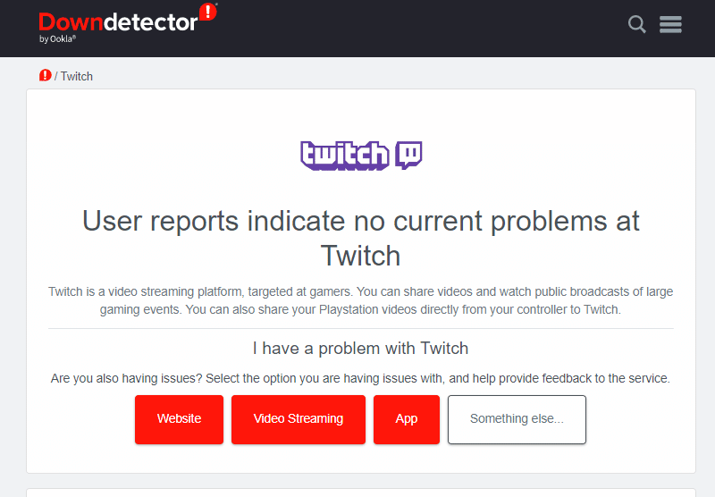 Periksa server Twitch di DownDetector