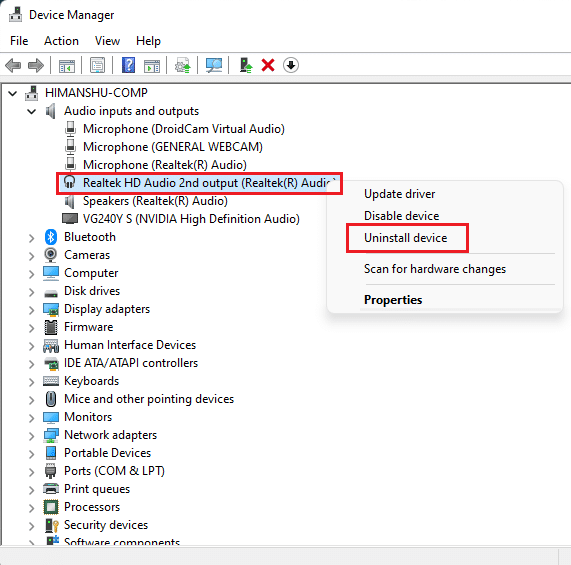 Deinstallieren Sie den Realtek-Audiotreiber des Geräts