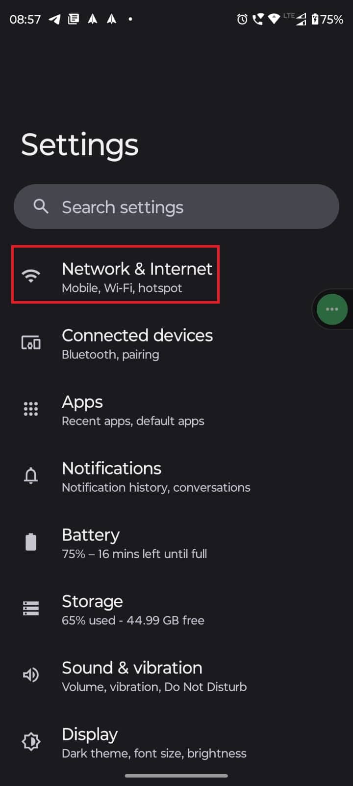 buka Pengaturan dan ketuk Jaringan & Internet. Cara Membaca Pesan Telegram Tanpa Dilihat