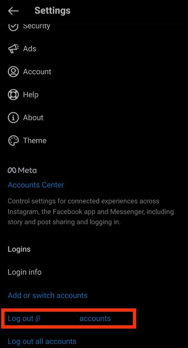 Appuyez sur Déconnexion_comptes de nom d'utilisateur