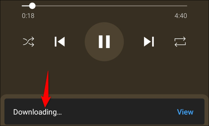 Messaggio "Download" di YouTube Music.