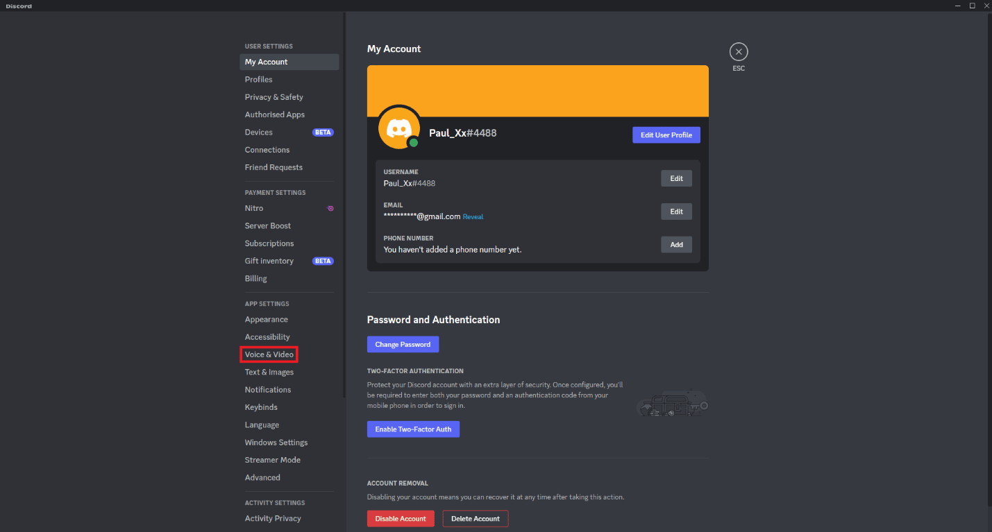 Klicken Sie auf Sprache & Video. So streamen Sie Disney Plus auf Discord