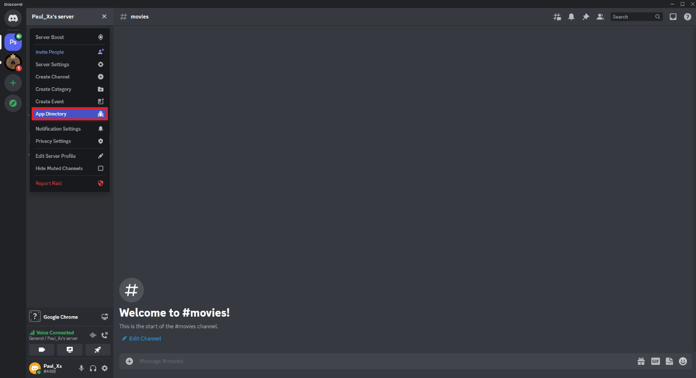 Gehen Sie zum App-Verzeichnis im Discord-Kanal