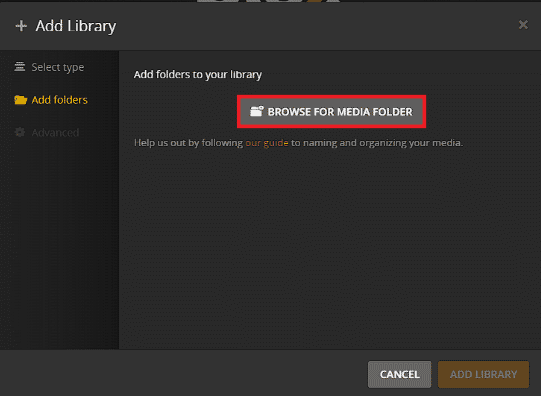 Wählen Sie die Option NACH MEDIENORDNER DURCHSUCHEN