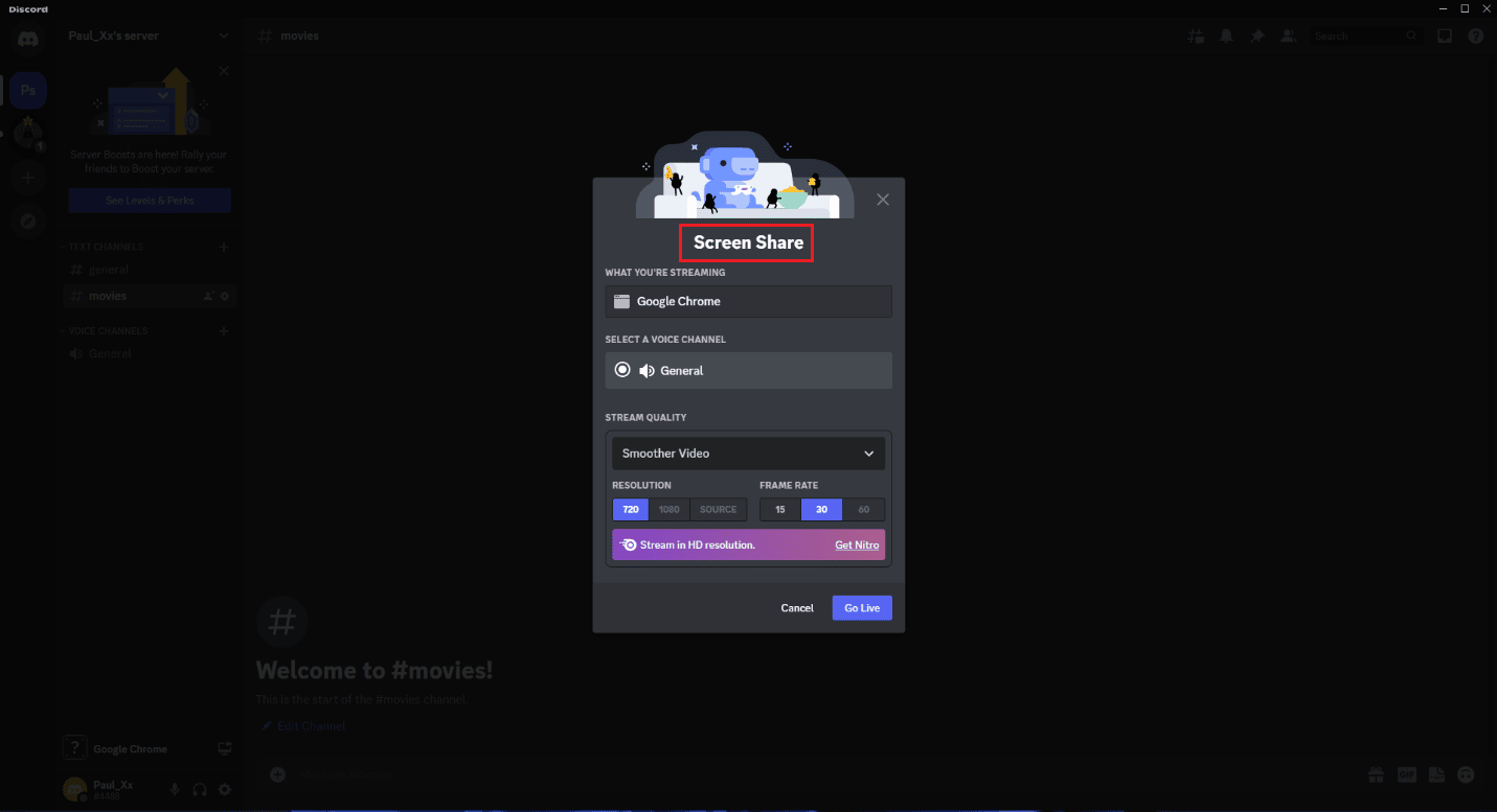 Wählen Sie einen Sprachkanal aus und passen Sie die Stream-Qualität sowie die Bildrate an