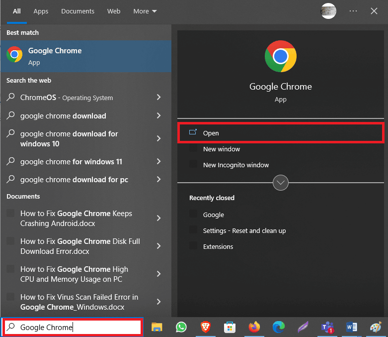 เปิด Google Chrome จากเมนูเริ่มต้น