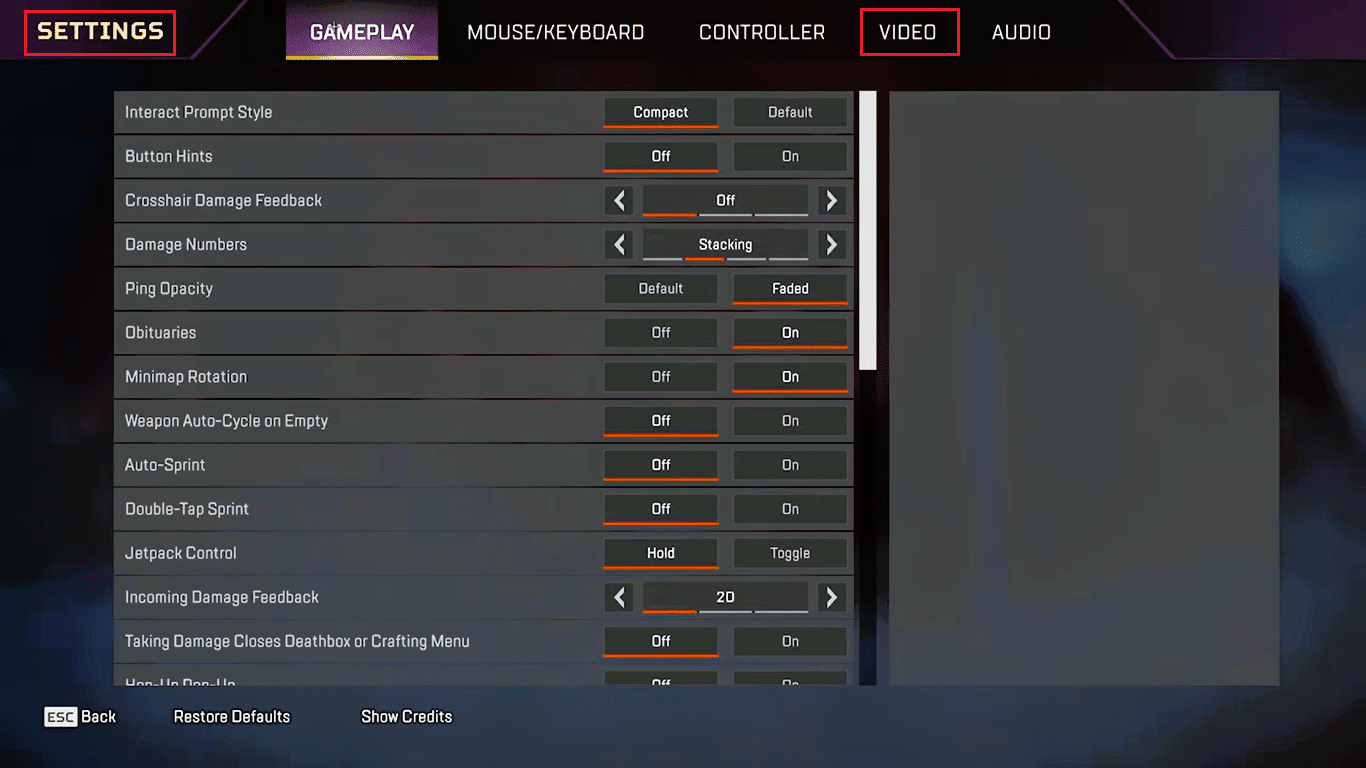 การตั้งค่าวิดีโอ Apex Legends
