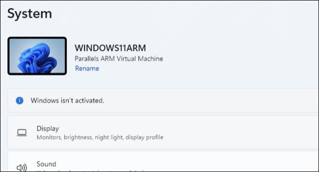 การแจ้งเตือนการเปิดใช้งาน Windows 11 ในแอปการตั้งค่า